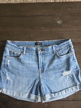 7 For All Mankind Light Wash Distressed Jean Shorts - Women's Mid-Rise